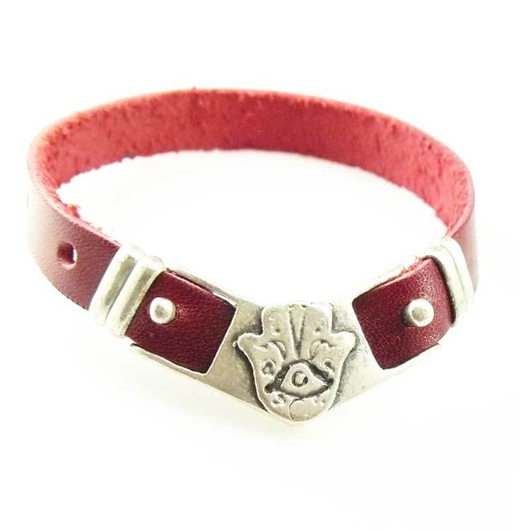 Bracelet cuir "Hamsa et Oeil"-O-Judaisme