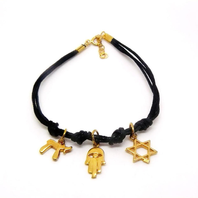Bracelet Fil Noir aux 3 éléments Or-O-Judaisme
