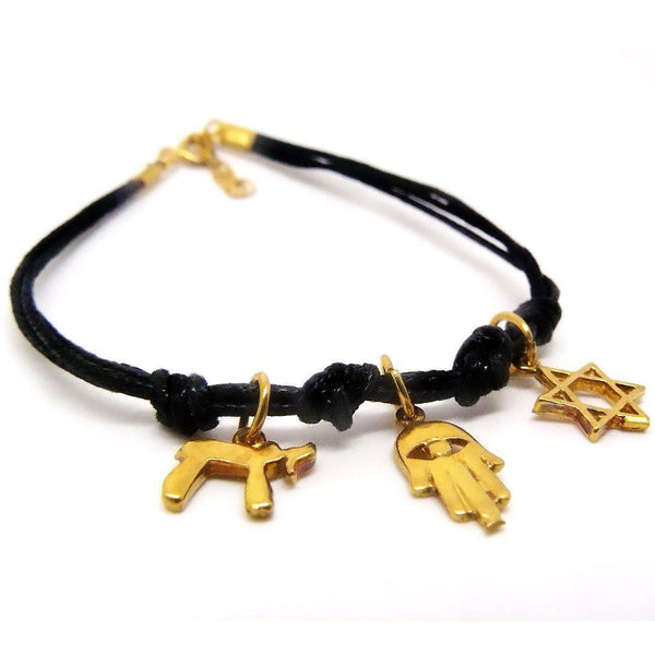 Bracelet Fil Noir aux 3 éléments Or-O-Judaisme