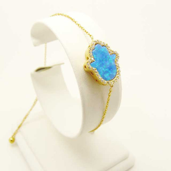 Bracelet Hamsa chaîne plaqué or - opalite Bleue