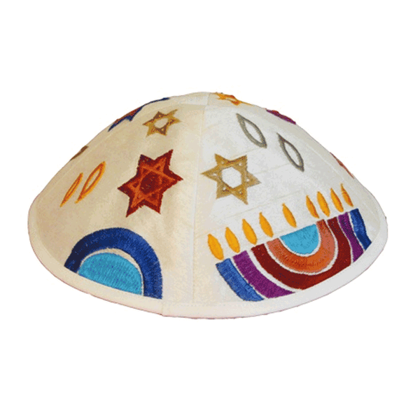 Kippa brodée - Etoiles multicolores-O-Judaisme