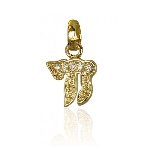 Pendentif Chaï plaqué or avec pierres CZ-O-Judaisme
