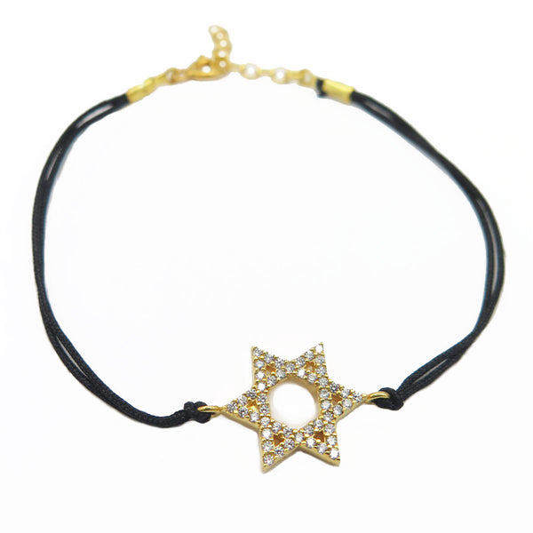 Gold Star of David Black Wire Bracelet