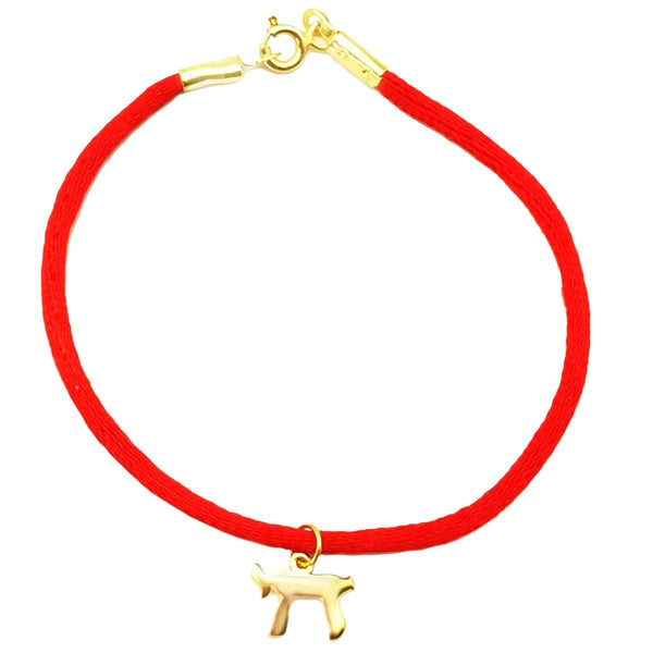 Red Silk Thread and Gold Chai Bracelet