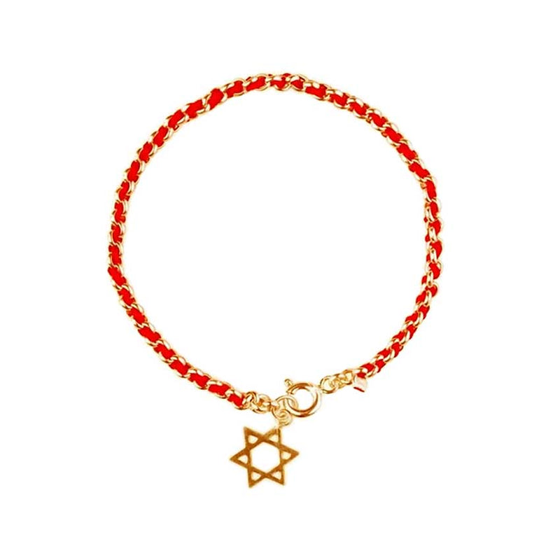 La combinaison du bracelet fil rouge et or - Etoile de David et  de la kabbale entrelacé dans une maille en or 18K, accordent protection et longue vie a son porteur.