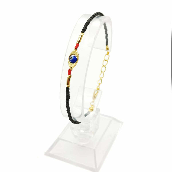 Ce joli Bracelet Petites Perles contre le Mauvais Oeil de couleur Noire à l'allure estivale saura vous séduire par sa simplicité.