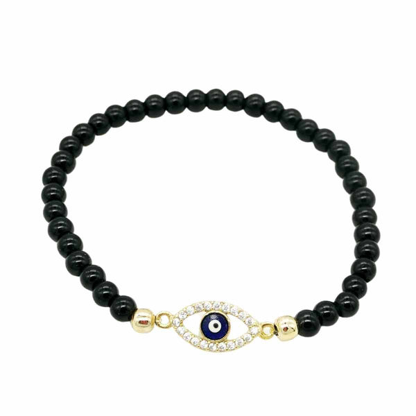 Bracelet Perles Noires et son Oeil Protecteur