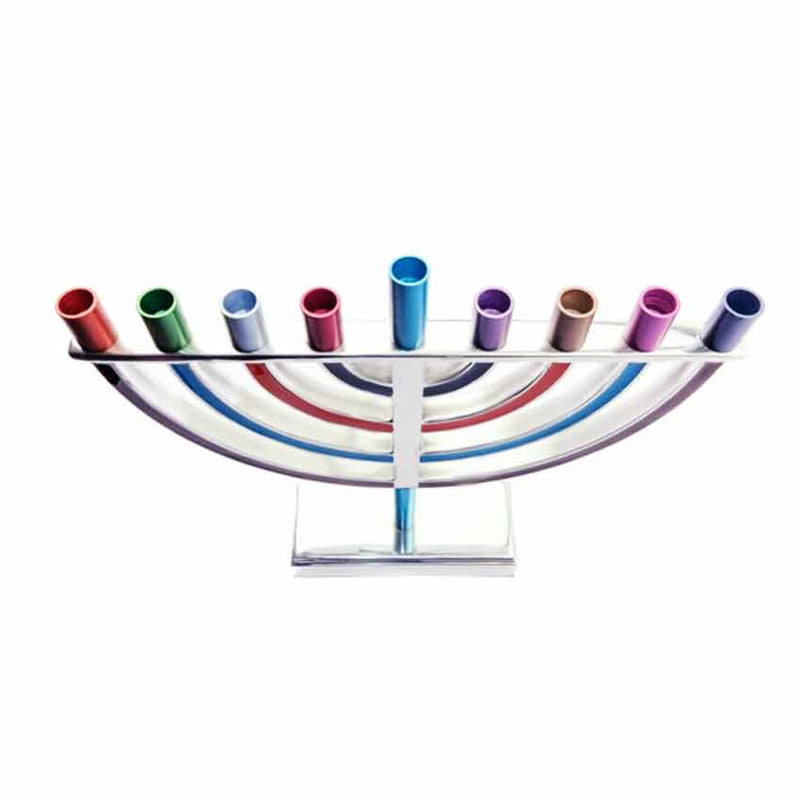 De couleur turquoise, argent, bleue, violet, orange, vert et bien d'autres couleurs, Cette Chanoukia convient aux bougies standard de Hanoukka.