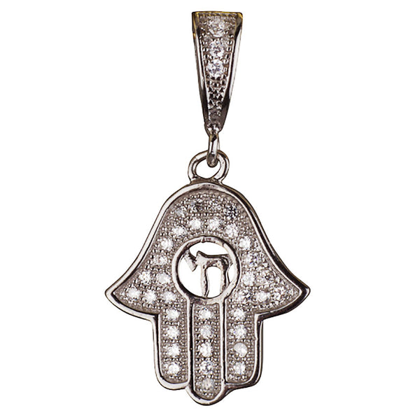 Hamsa and Haï pendant in rhodium silver