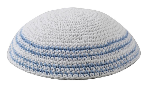 Crochet Kippa - White and blue stripes from Israel