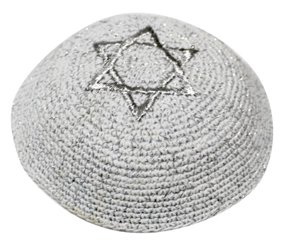 Crochet Kippah - Light gray and its silver Star of David