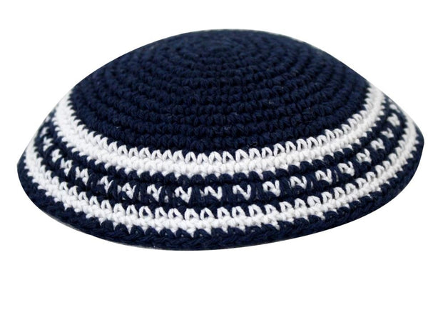 Crochet Kippa - Navy blue and white stripes