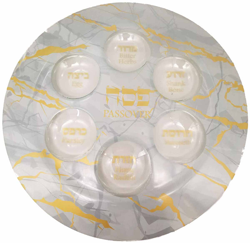 Gray and Gold Glass Seder Tray