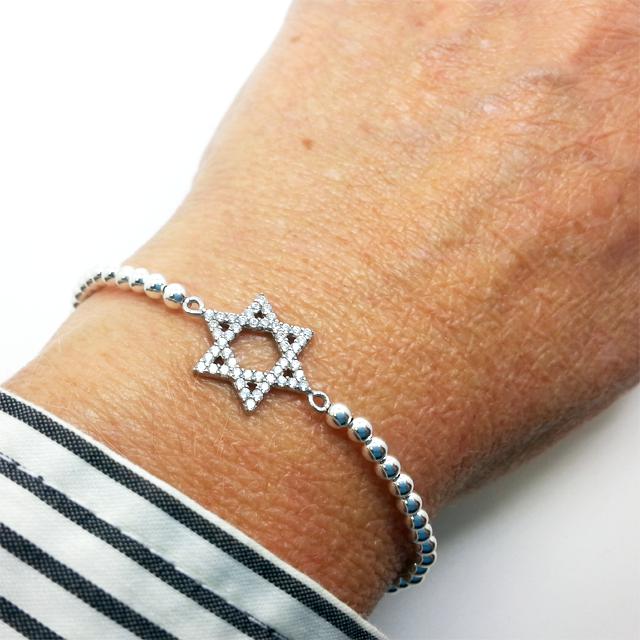 Bracelet aux perles argent et son Étoile de David-O-Judaisme