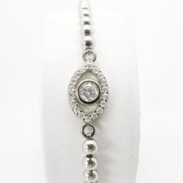 Bracelet aux perles Argent et son Oeil de pierres CZ-O-Judaisme
