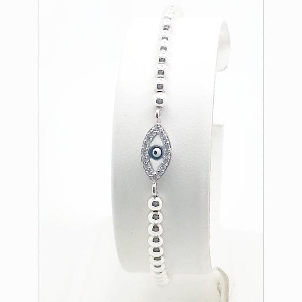 Bracelet aux perles Argent et son Oeil serti-O-Judaisme