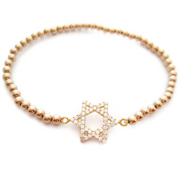 Bracelet aux perles d'or et son Étoile de David sertie-O-Judaisme