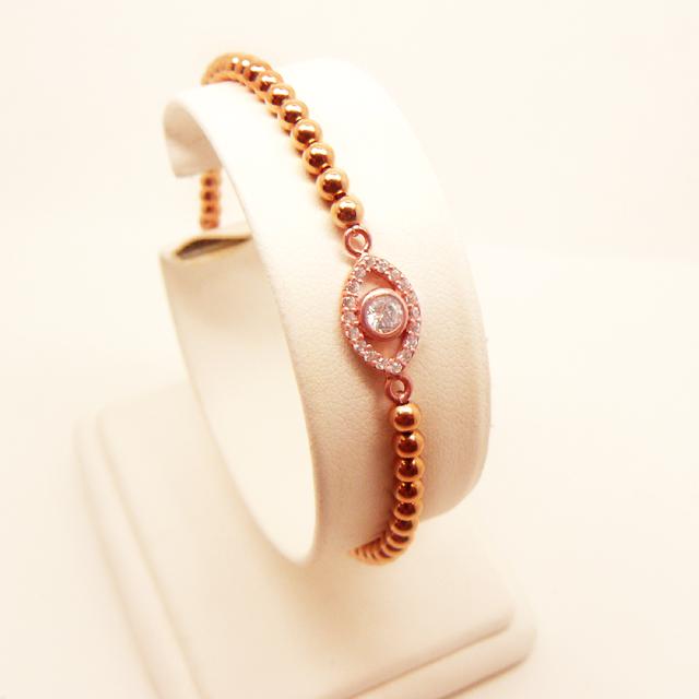 Bracelet aux perles d'or rosé et son Oeil de pierres CZ-O-Judaisme
