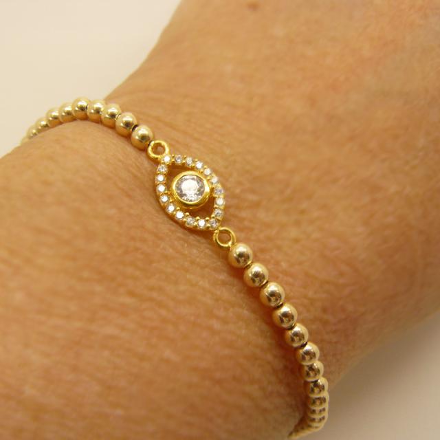 Bracelet aux perles or et son Oeil de pierres CZ-O-Judaisme