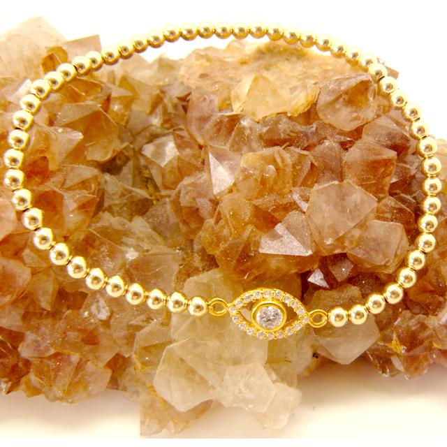 Bracelet aux perles or et son Oeil de pierres CZ-O-Judaisme