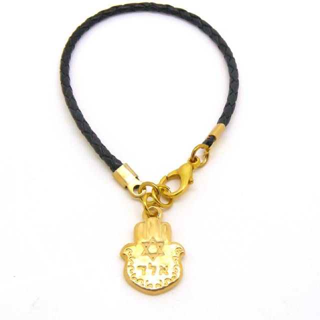 Bracelet cuir noir tressé "ALAD"-O-Judaisme