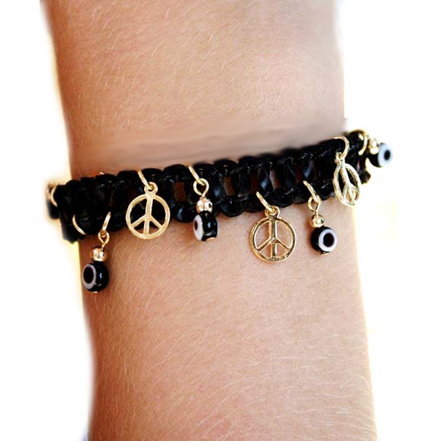 Bracelet cuir "Peace and Love et Oeil"-O-Judaisme
