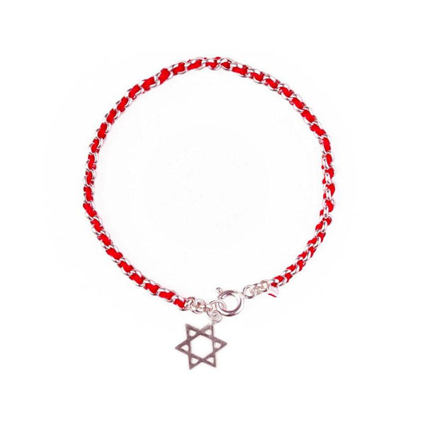 Bracelet fil rouge et argent - Etoile de David-O-Judaisme