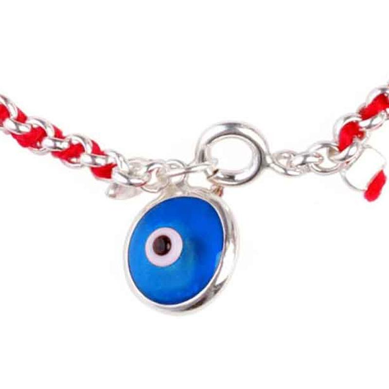 Bracelet fil rouge et argent - Mauvais oeil bleu-O-Judaisme