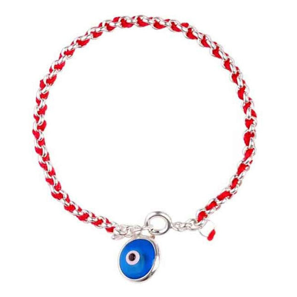 Bracelet fil rouge et argent - Mauvais oeil bleu-O-Judaisme