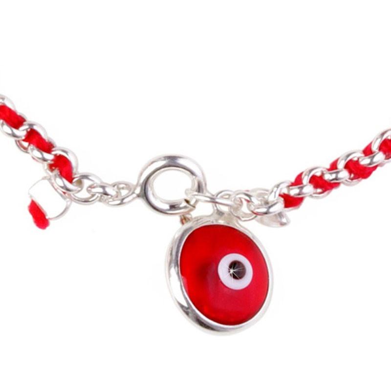 Bracelet fil rouge et argent Mauvais oeil rouge-O-Judaisme