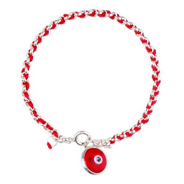 Bracelet fil rouge et argent Mauvais oeil rouge-O-Judaisme