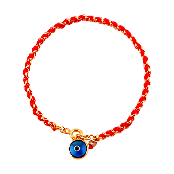 Bracelet fil rouge et or - Mauvais oeil bleu-O-Judaisme