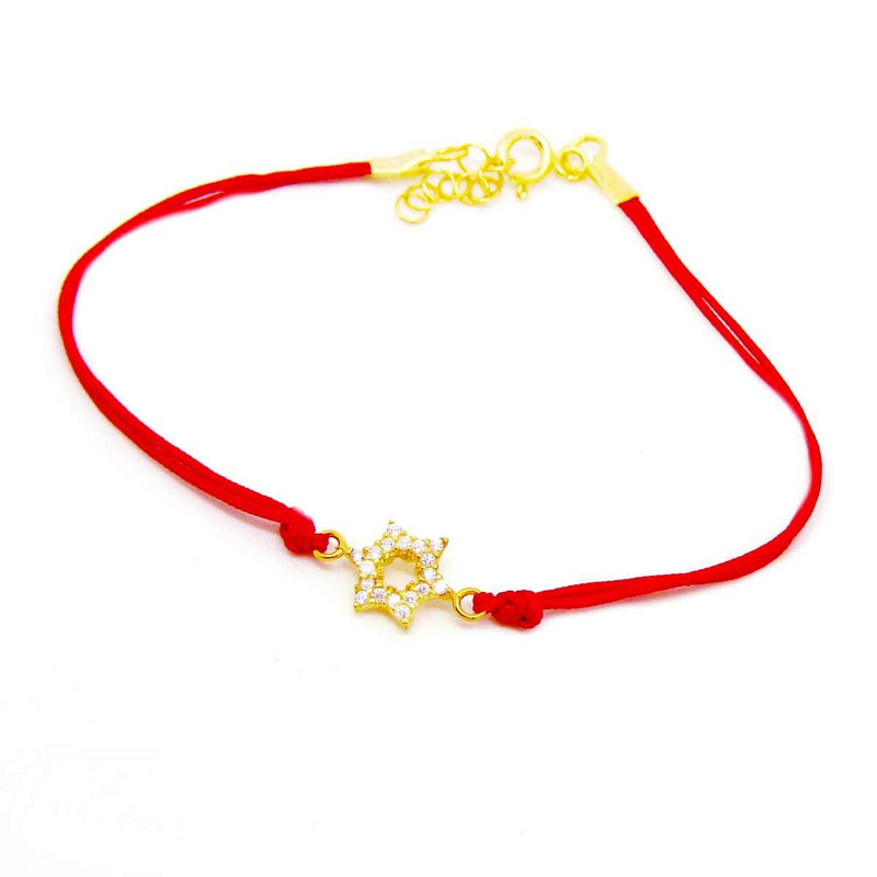 Bracelet Fil Rouge Etoile de David et Petits Cristaux Or-O-Judaisme