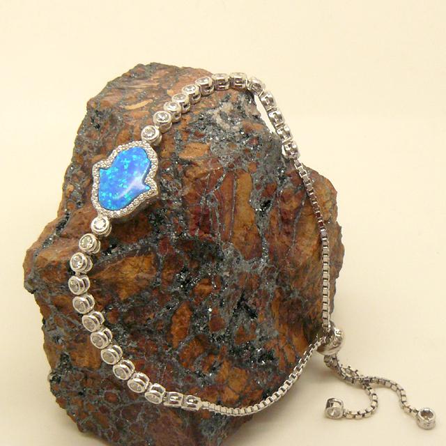 Bracelet Hamsa en argent rhodié et pierres CZ-O-Judaisme