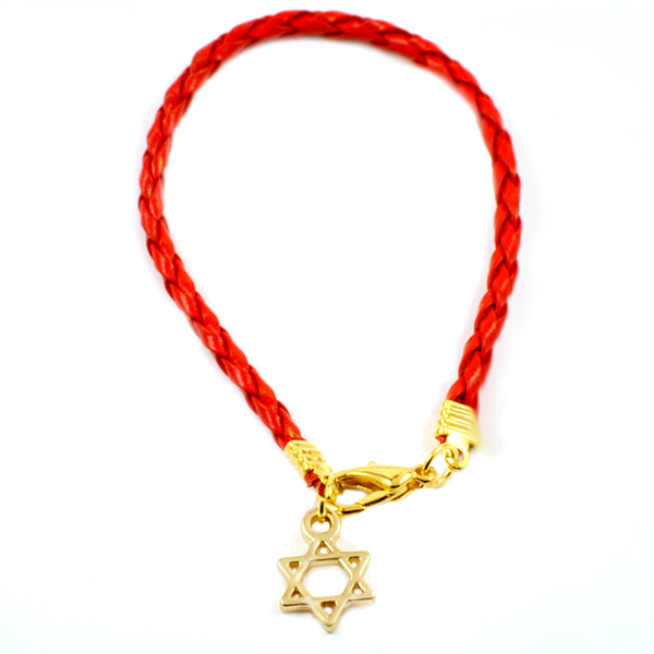 Bracelet tressé rouge Etoile de David dorée-O-Judaisme