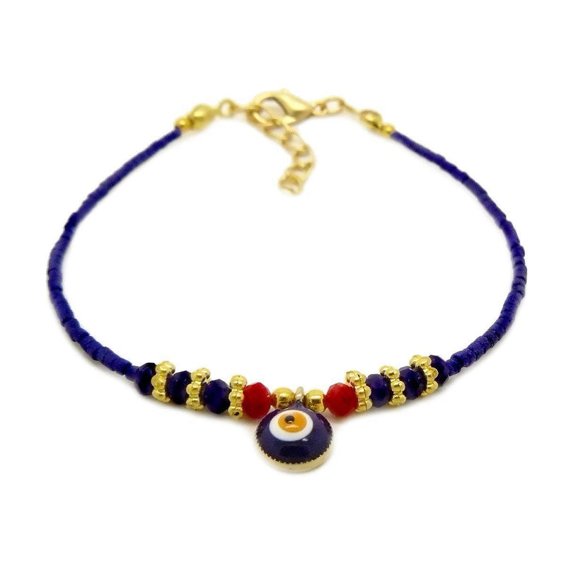 Bracelet Turc aux multiples perles de céramiques Bleues d’Israël-O-Judaisme