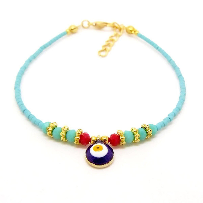 Bracelet Turc aux multiples perles de céramiques Turquoises-O-Judaisme