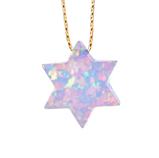 Collier Etoile de David opale blanche pailletée-O-Judaisme