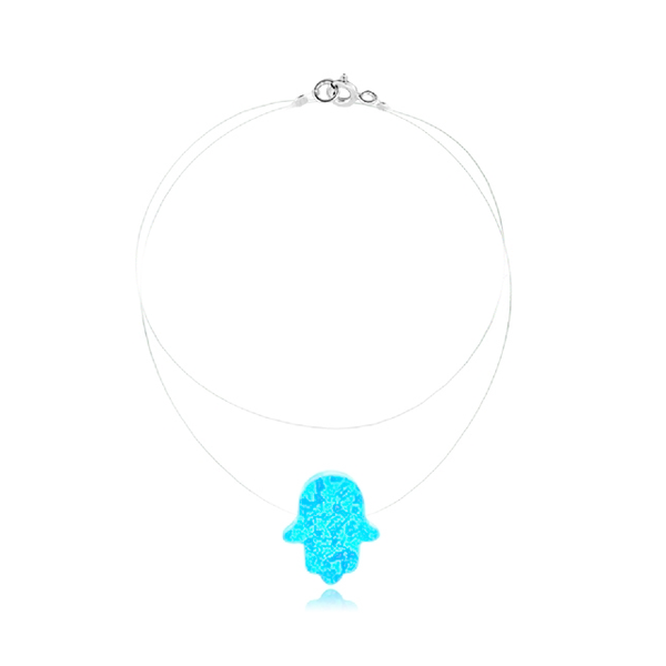 Sky blue opaline Hamsa pendant on invisible thread