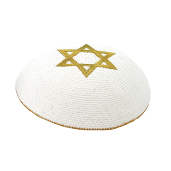 Kippa au crochet - Blanche et Etoile de David d'or-O-Judaisme