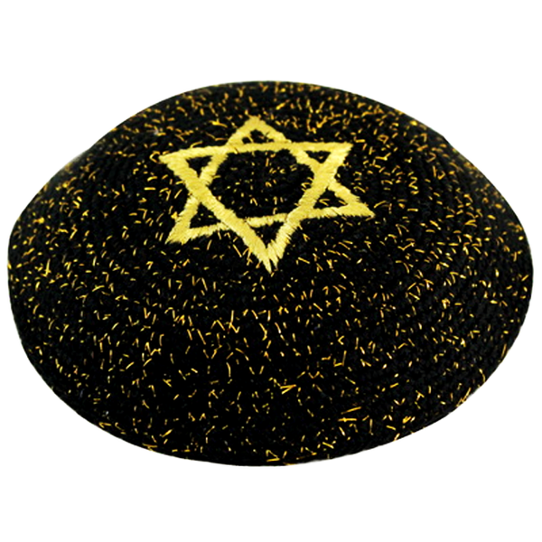 Kippa au crochet - Noire aux fils or et Etoile de David-O-Judaisme