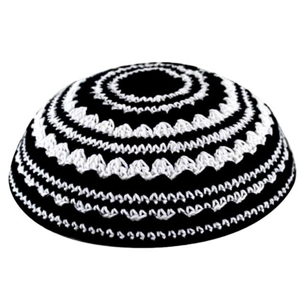 Kippa au crochet - Rayées 2 couleurs (noir-blanc)-O-Judaisme