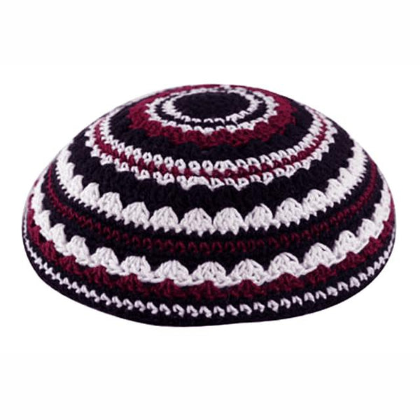 Kippa au crochet - Rayées 3 couleurs (bordeaux-blanc-noir)-O-Judaisme
