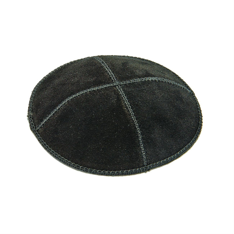 Kippa en cuir et daim noir - 16cm-O-Judaisme