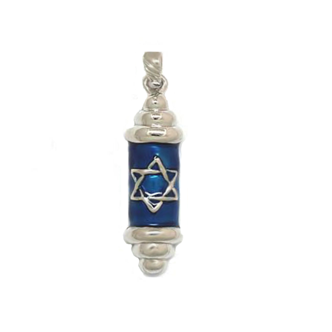 Pendentif Mezouza Etoile de David - Argent et bleu-O-Judaisme