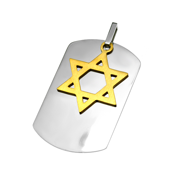 Pendentif "plaque" et Etoile de David dorée-O-Judaisme