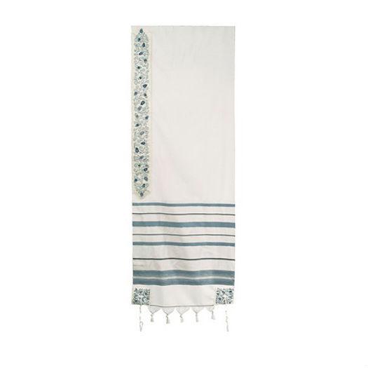 Talit bleu et blanc en laine tissé à la main-O-Judaisme