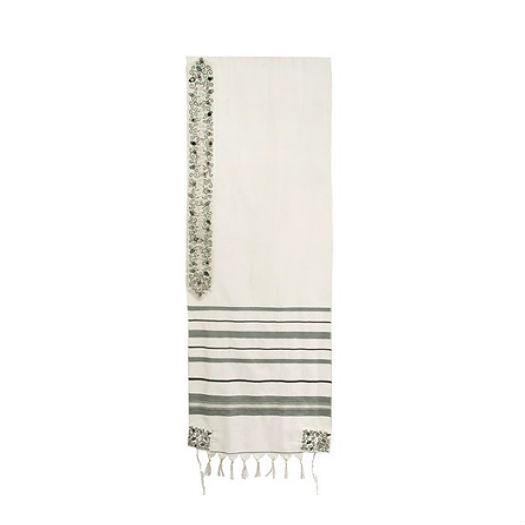 Talit vert et blanc en laine tissé à la main-O-Judaisme