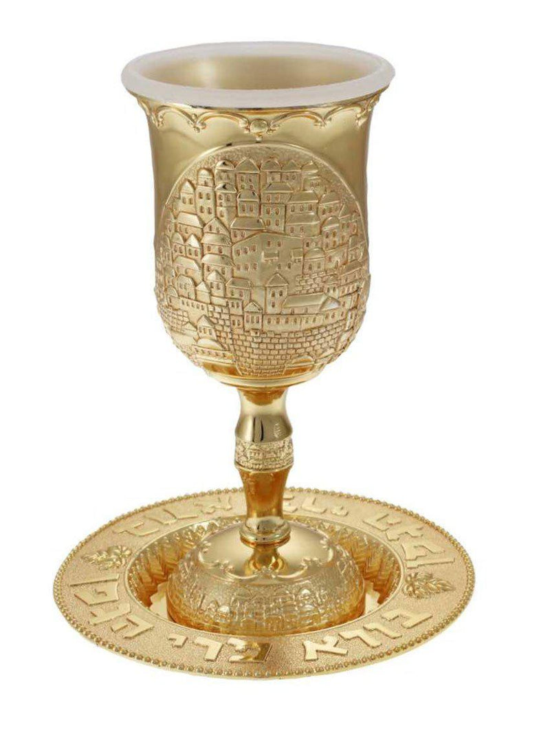 Verre à Kiddoush en métal doré 15cm-O-Judaisme
